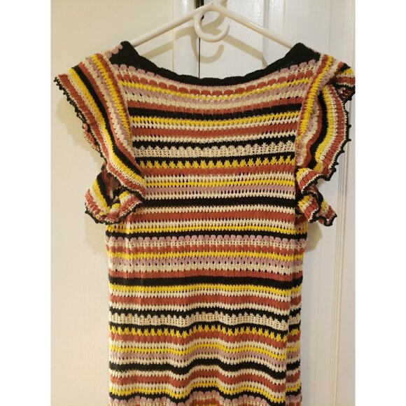 Vintage Crochet Maxi Dress Y2K XS Ruffle V Neck Beach Cottagecore Festival Boho - Picture 6 of 7